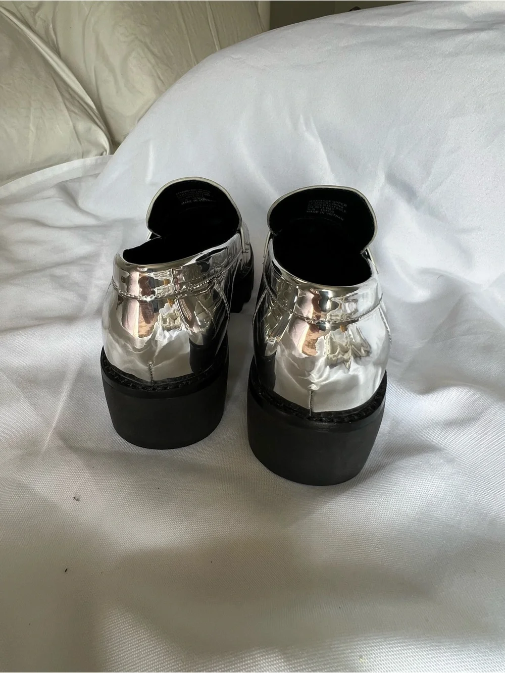 Tory Burch Silver Metallic Lug Sole Penny Loafers